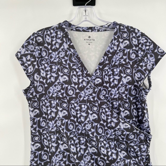 Athleta nectar faux wrap swim paisley black blue  short sleeve dress size M - Picture 2 of 10